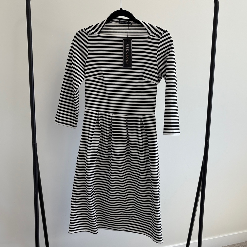 Mikarose Monochrome Striped Long Sleeve Dress